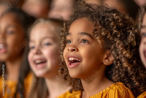 Group of diverse children look happy and excited  possibly at an event or show