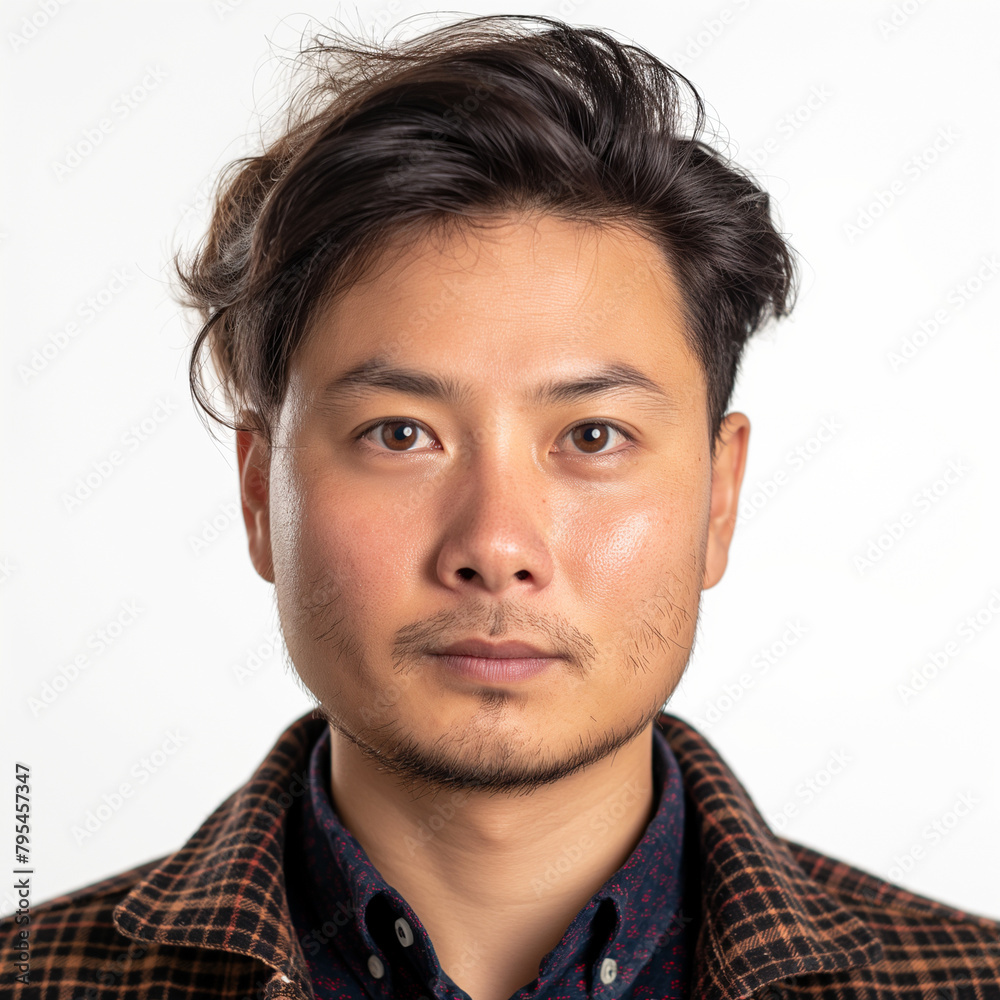 Fototapeta premium Passfoto biometrisch vom Asiatischen Mann im Porträt Nahaufnahme