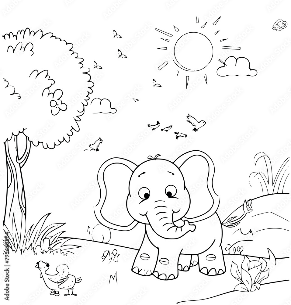 Obraz premium Cute elephant coloring book for kids - coloring page