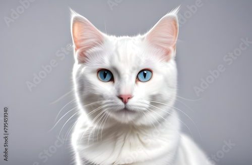 White cat on plain background