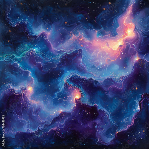 Nebula Neon Dreams in Blue - Purple and Fuchsia