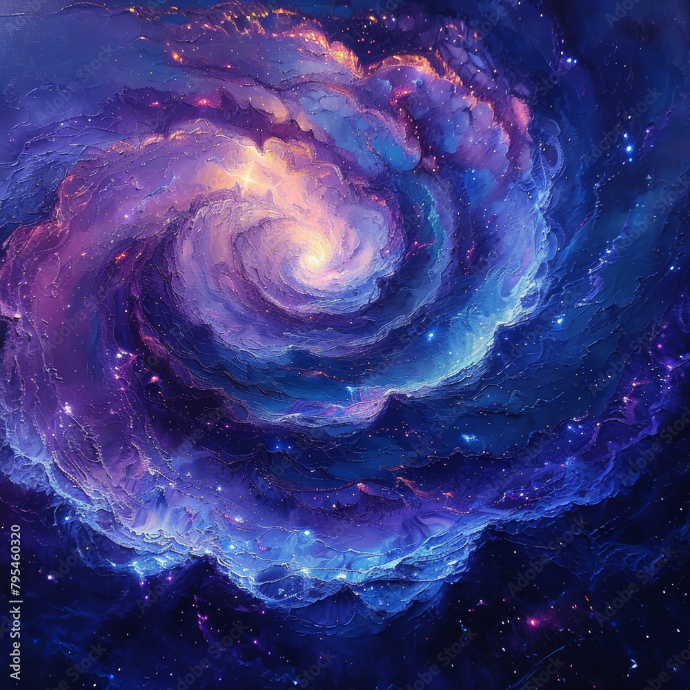 Nebula Neon Dreams in Blue - Purple and Fuchsia - obrazy, fototapety, plakaty 