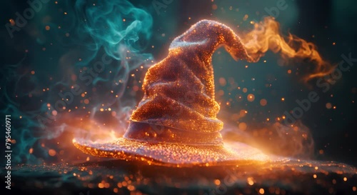 A wizard's hat made of pulled sugar, blurred magical workshop photo