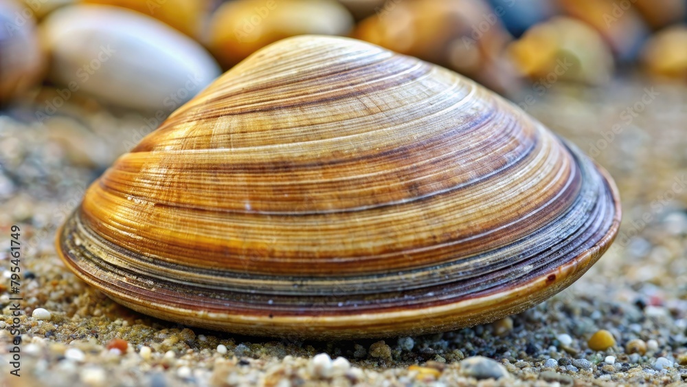 Close up of a clamshell on the beach