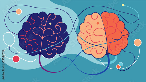 An illustration of a brain with tangled and chaotic waves contrasting with another brain with smooth and organized waves after undergoing.