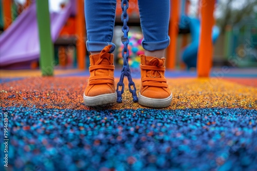 people walking in the street, close-up feet, child, orange