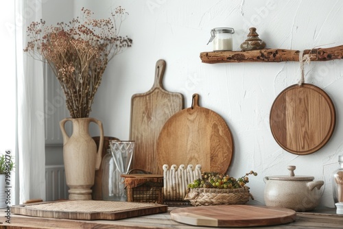 Rustic farmhouse kitchen decor against a soft transparent white backdrop, perfect for cozy gatherings © Cloudyew