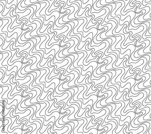 Abstract vector seamless floral background of doodle hand drawn lines. Monochrome wave pattern. Coloring book page. Black white wallpaper.