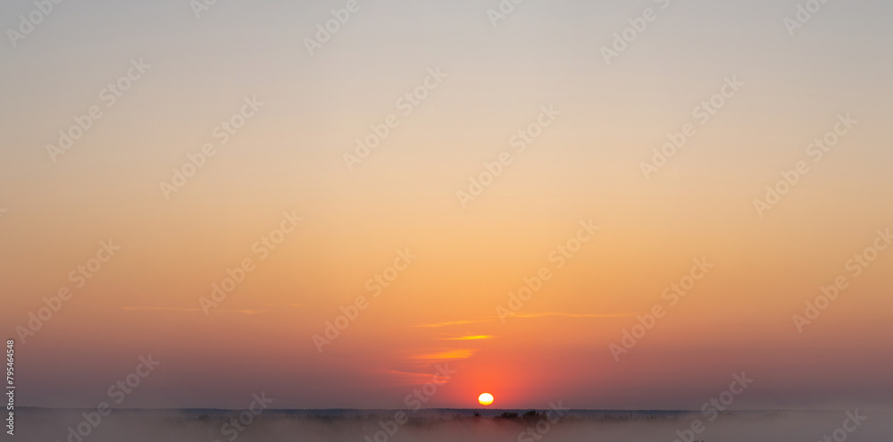 Fototapeta premium Beautiful foggy morning, mystical and mesmerizing landscape