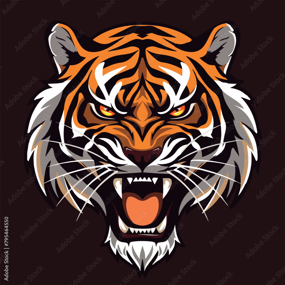 Roaring tiger head mascot logo vector illustration with isolated background