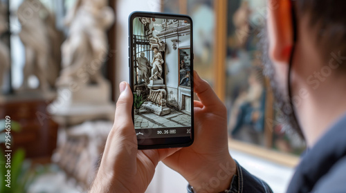 Smartphone view of a sculpture in a museum gallery photo