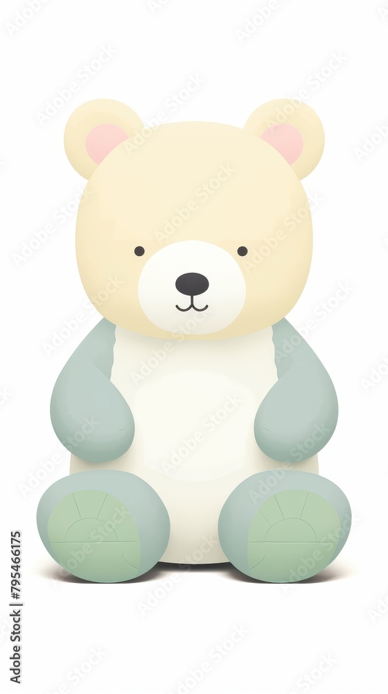 Illustration of a cute beige and soft green bear isolated on a white background. Cartoon style image for children's book and nursery decoration concept. Illustration of a cute beige and soft green bear isolated on a white background. Cartoon style image for children's book and nursery decoration concept.