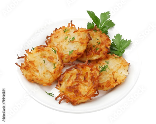 Hash browns in plate on transparent background