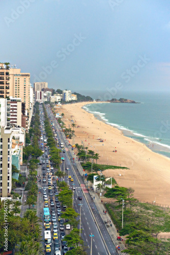 Drone, beach and road with nature, sunshine and vacation with getaway trip, Rio de Janeiro and summer. Seaside, ocean and sand with buildings, travel and adventure with journey, aerial view or Brazil © peopleimages.com