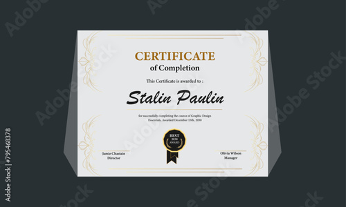 Flat certificate template. Elegant certificate of achievement.