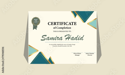 Flat certificate template. Elegant certificate of achievement.