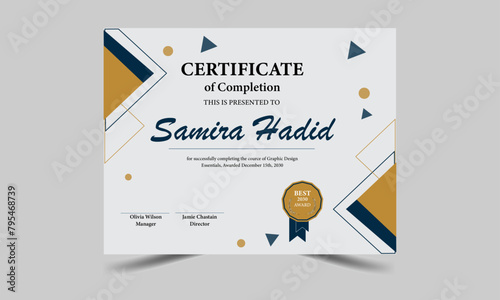 Flat certificate template. Elegant certificate of achievement.