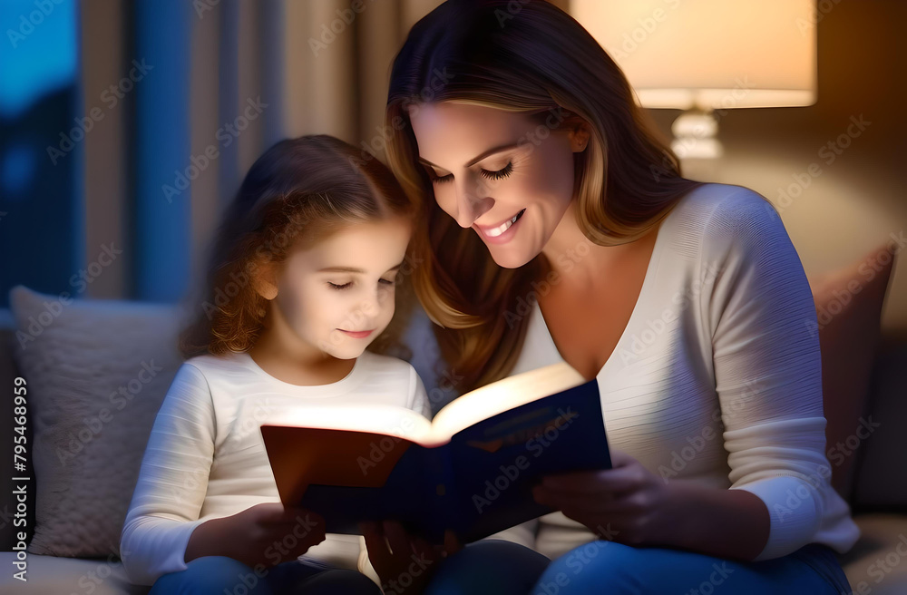 Mom reads a fairy tale to her daughter Mom reads a fairy tale to her daughter