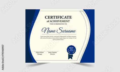 Flat certificate template. Elegant certificate of achievement.