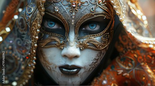 Enigmatic regal mask with intricate golden detailing, evoking the immortal essence in artful composition