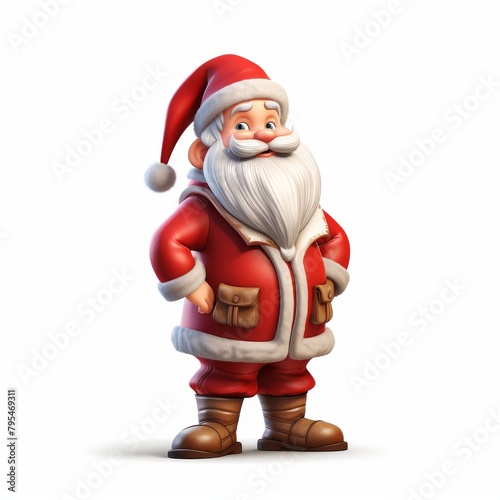 3D illustration of Santa Claus in traditional red outfit. Christmas and holiday season concept. Design for greeting card, invitation, and festive decoration. Isolated character on white background.