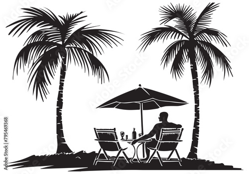 summer design palm tree sitting on chair front table and umbrella man vector