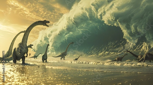 Prehistoric Behemoths Battling Massive Coastal Catastrophe photo