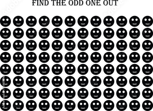 Find the odd one out vector illustration sheet. Spot the difference. Emoji challenge.