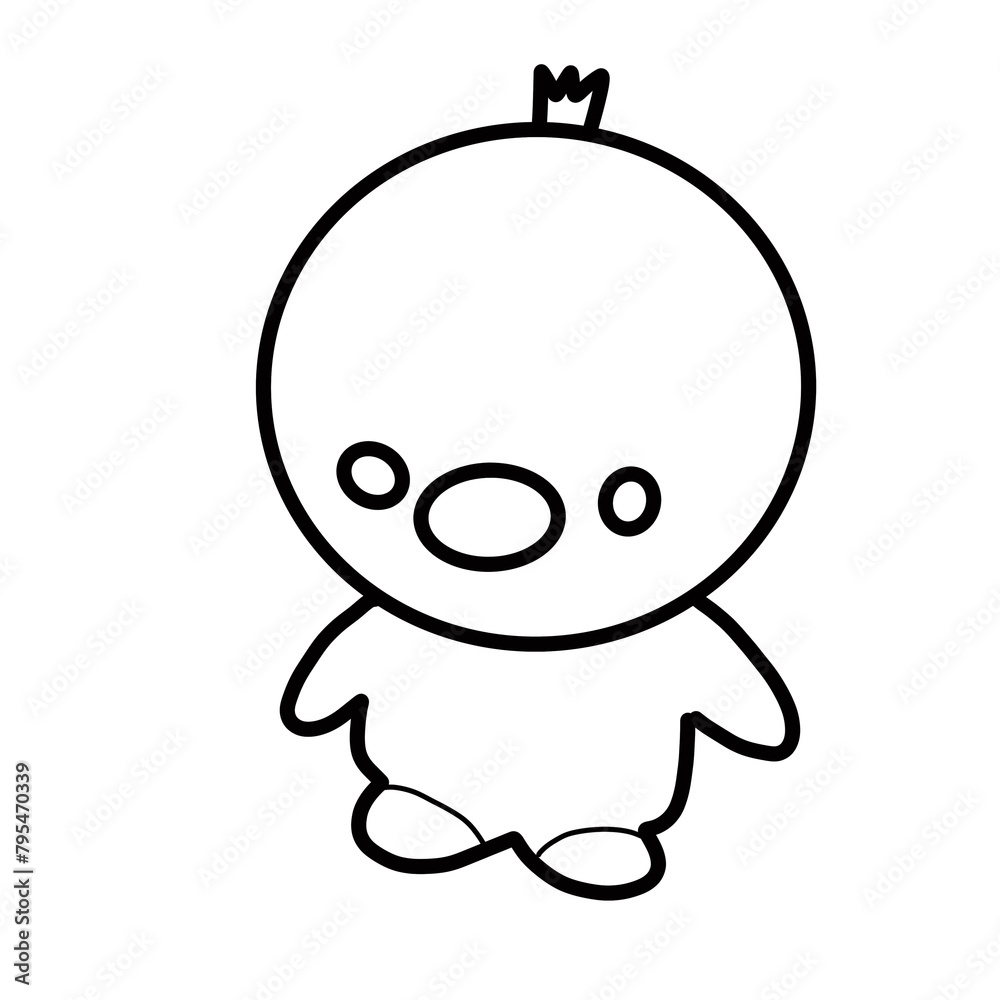 Cute Duck Animal Hand drawn organic line doodle