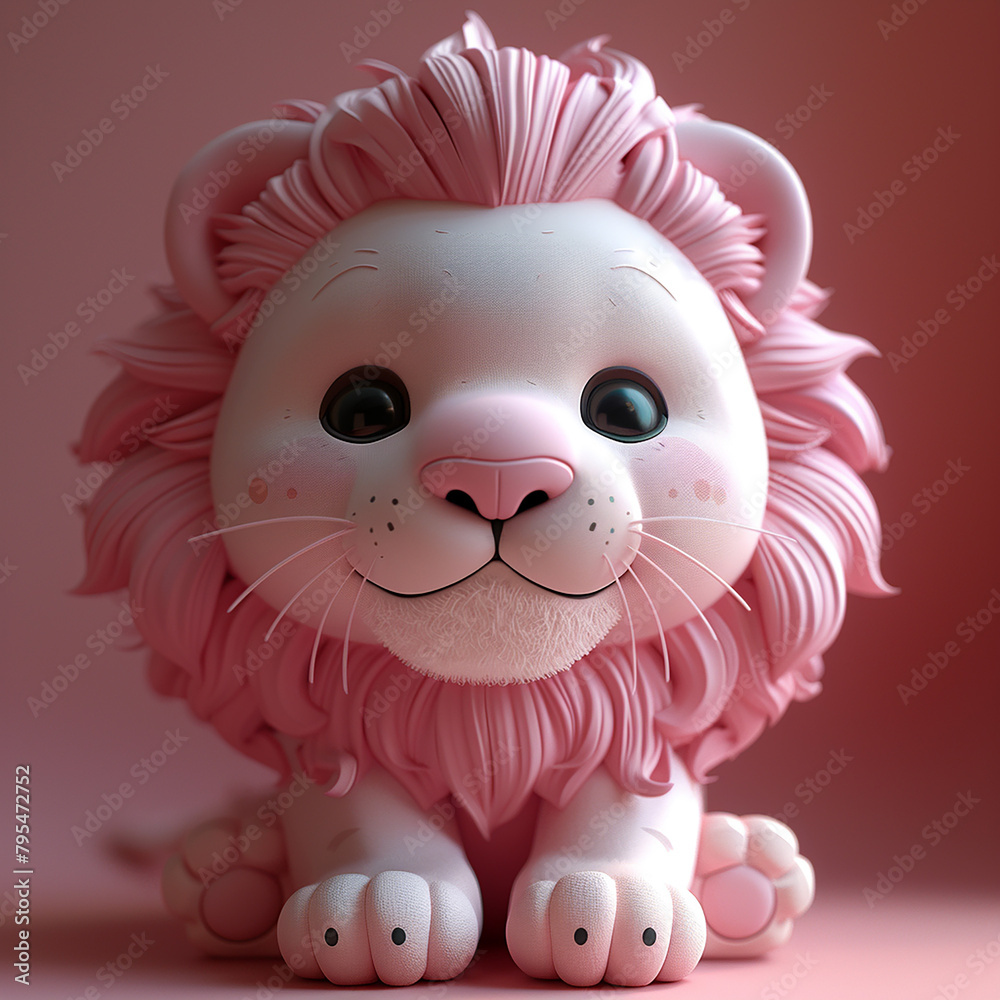 3d cute pink lion generative ai 3d cute pink lion generative ai