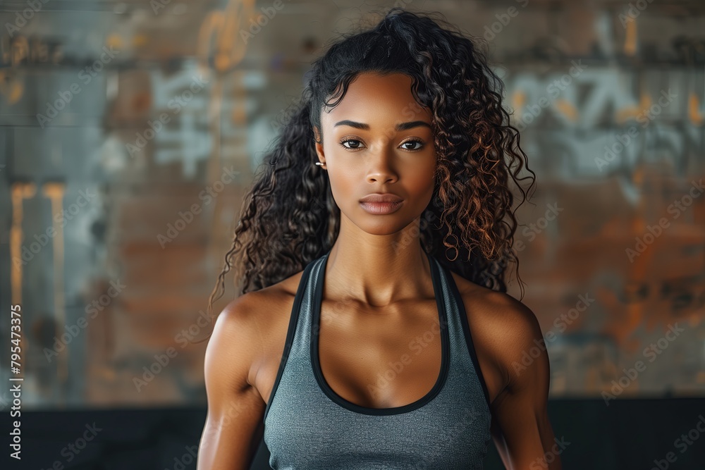Fototapeta premium fit young african woman in concrete wall background