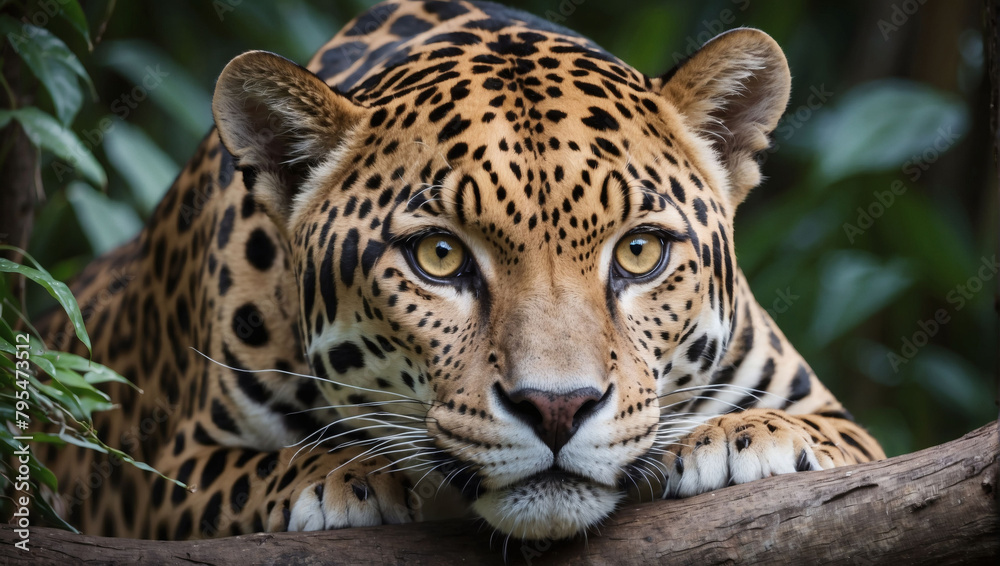 Stealthy Gaze, Big Eyes of a Jaguar, Close-up and Stealthily Observant. Stealthy Gaze, Big Eyes of a Jaguar, Close-up and Stealthily Observant.