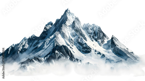 Snowy mountains with rocks and peaks, isolated on white background