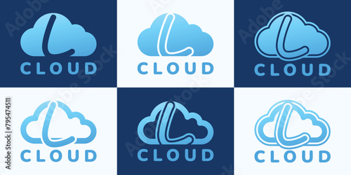 Set of letter L blue cloud logo. This logo combines letters and cloud shapes. Suitable for internet companies, apps, digital storage and the like.
