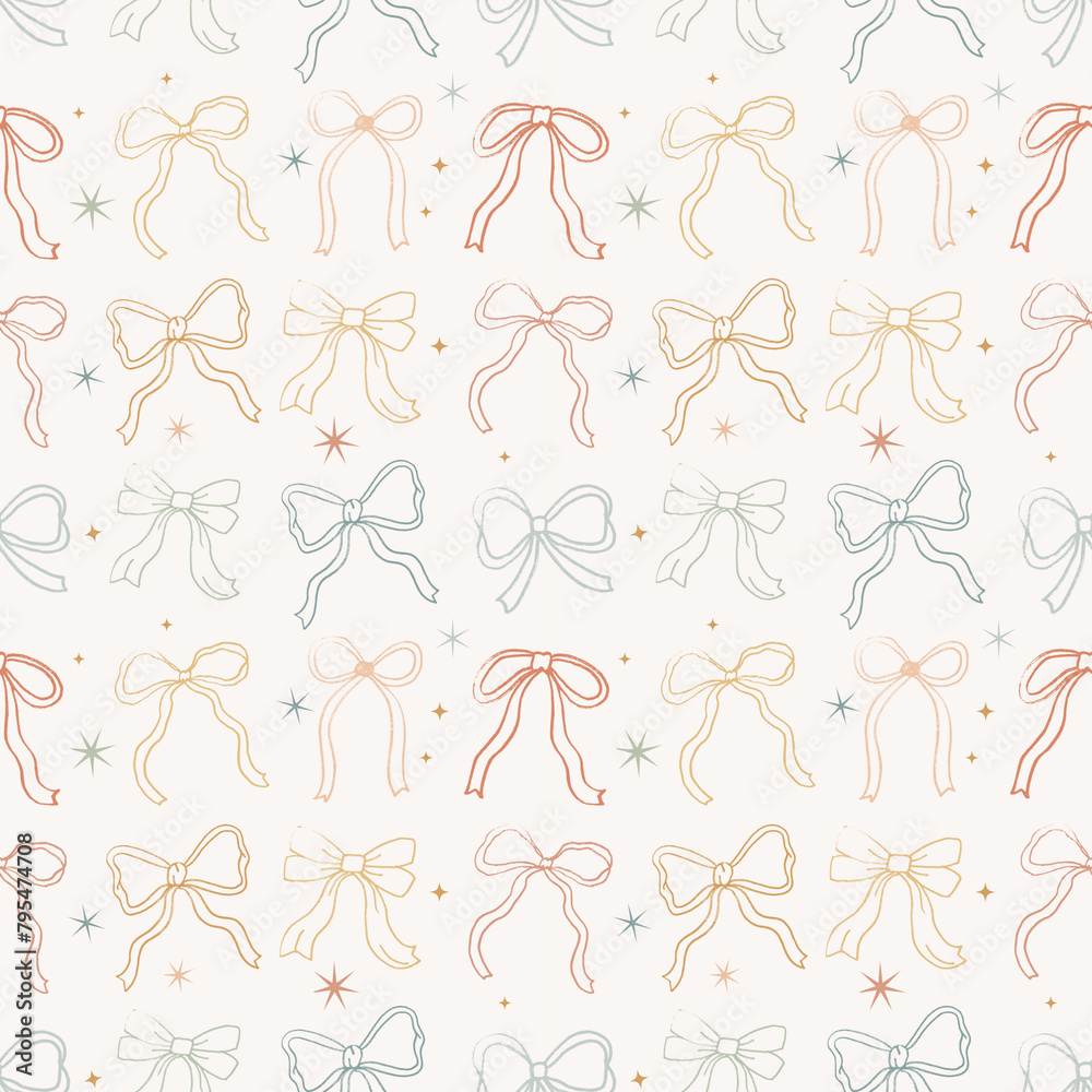 Hand Drawn Cute Bows Pattern Seamless Background Image for Social Media