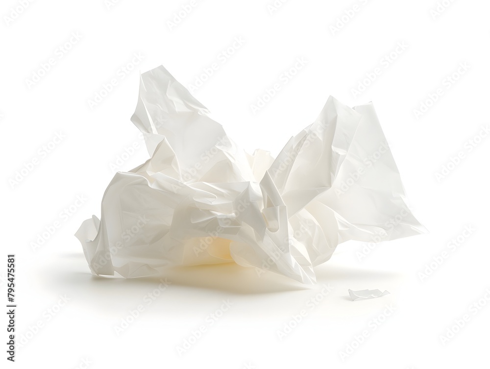 Crumpled Tissue Paper on Pristine White Background - Delicate Transparency and Minimalist Aesthetic Crumpled Tissue Paper on Pristine White Background - Delicate Transparency and Minimalist Aesthetic