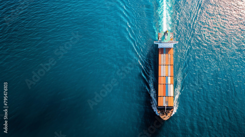 Aerial top view of cargo maritime ship.