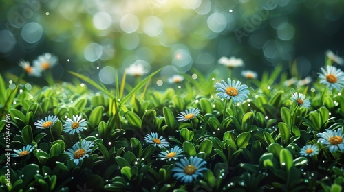 Sunlit White Starflowers Amidst Green Leaves.