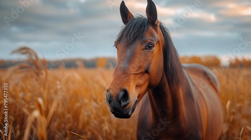 vivid farm horse background with copy space photo