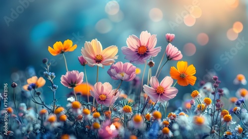 Colorful Cosmos Flowers with Sunlit Bokeh