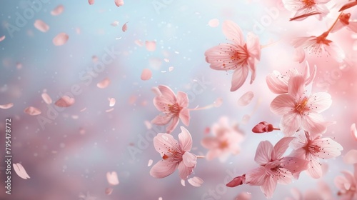 A beautiful pink flower with a lot of petals is flying in the air. The image has a serene and peaceful mood © Nico