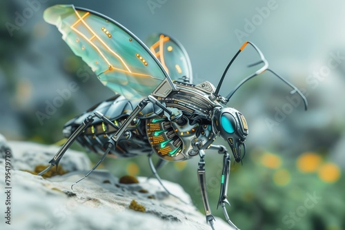A distantly futuristic insect meshed with digital computer characteristics, designed in the form of a unique piece of artwork photo