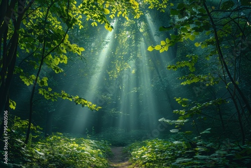Sunlight Piercing The Tranquil Forest