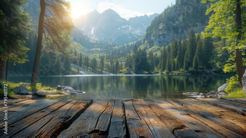 Wooden Dock Overlooking Mountain Lake