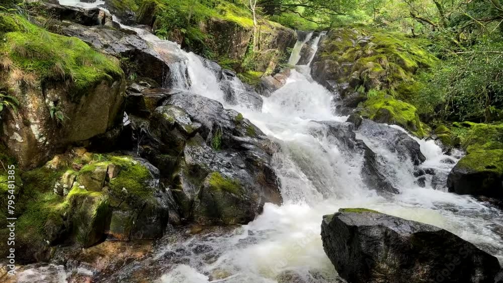 Slow panning shot of Whillan Beck waterfall in Eskdale, Lake District National Park. Slow panning shot of Whillan Beck waterfall in Eskdale, Lake District National Park.