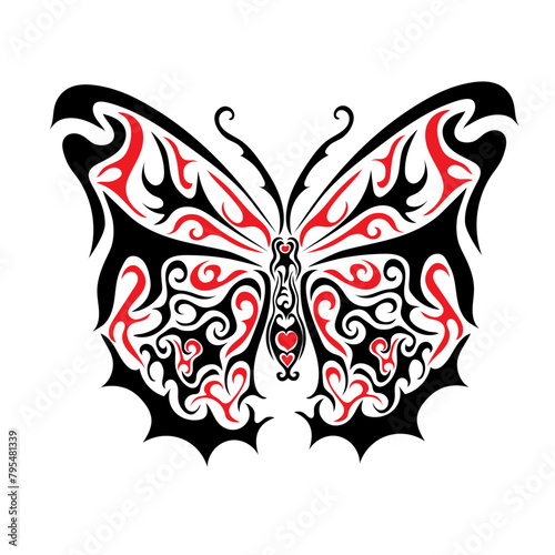 Neo tribal y2k tattoo, butterfly shape. Celtic gothic cyber body ornament shape. Vector illustration
