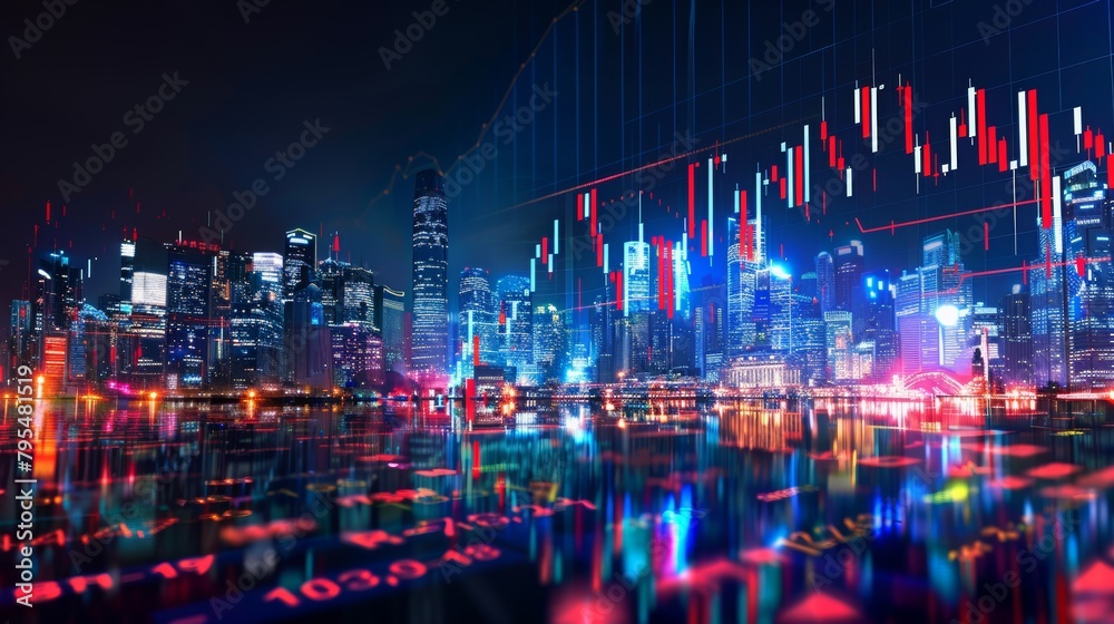 forex trading, data visualization, business candle stick graph chart of stock market background, copy and text space, 16:9