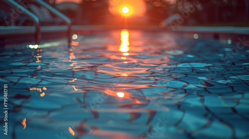 Sun Setting Over Swimming Pool photo