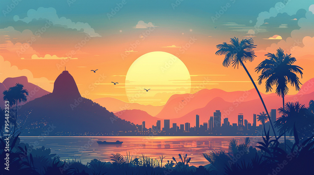 Rio de Janeiro scene in flat graphics Rio de Janeiro scene in flat graphics