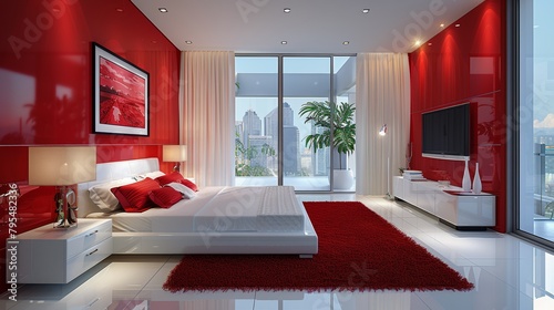 Bedroom With Large Purple Bed